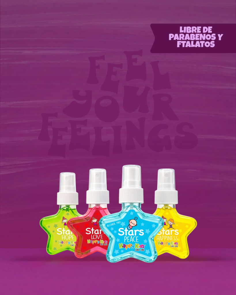 Colección de perfumes naturales para niños Happy Kids Stars: Hope, Love, Peace y Happiness, libres de parabenos y ftalatos