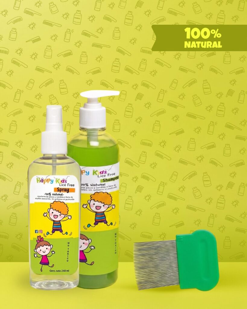 Kit antipiojos familiar natural Happy Kids con shampoo, spray y peine