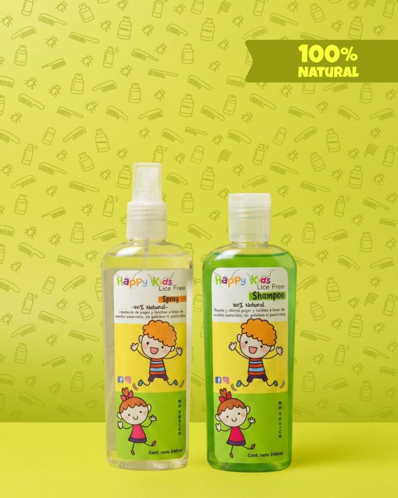 Kit antipiojos natural para niños Happy Kids, shampoo y spray Lice Free