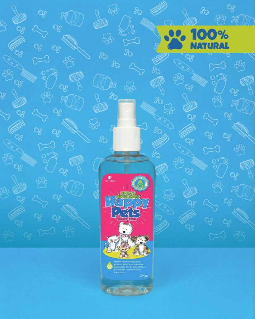 Spray repelente antipulgas para perros y gatos Happy Pets, fórmula 100% natural