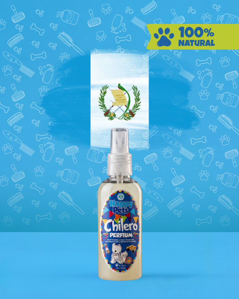 Frasco spray de Chilero Perfium, colonia natural para mascotas de Happy Pets