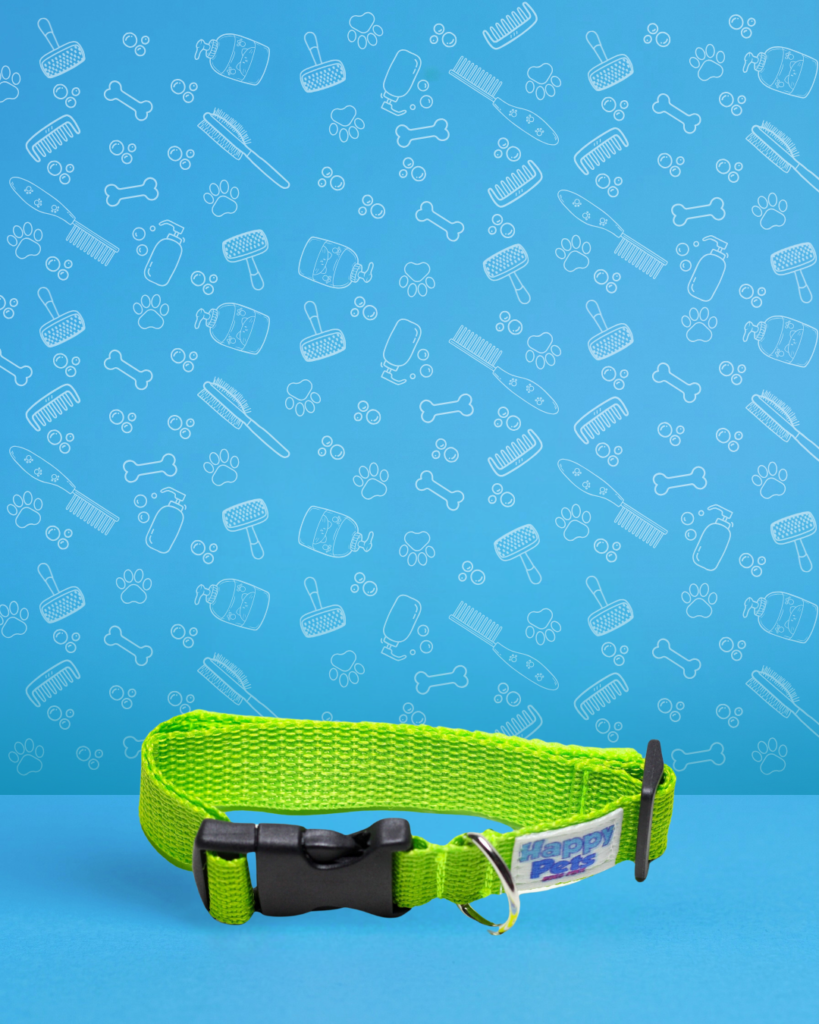 Collar ajustable de nylon Happy Pets verde con hebilla de clic y argolla en D